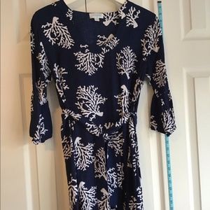 Escapada Navy & White Coral Print Day Dress SzLG